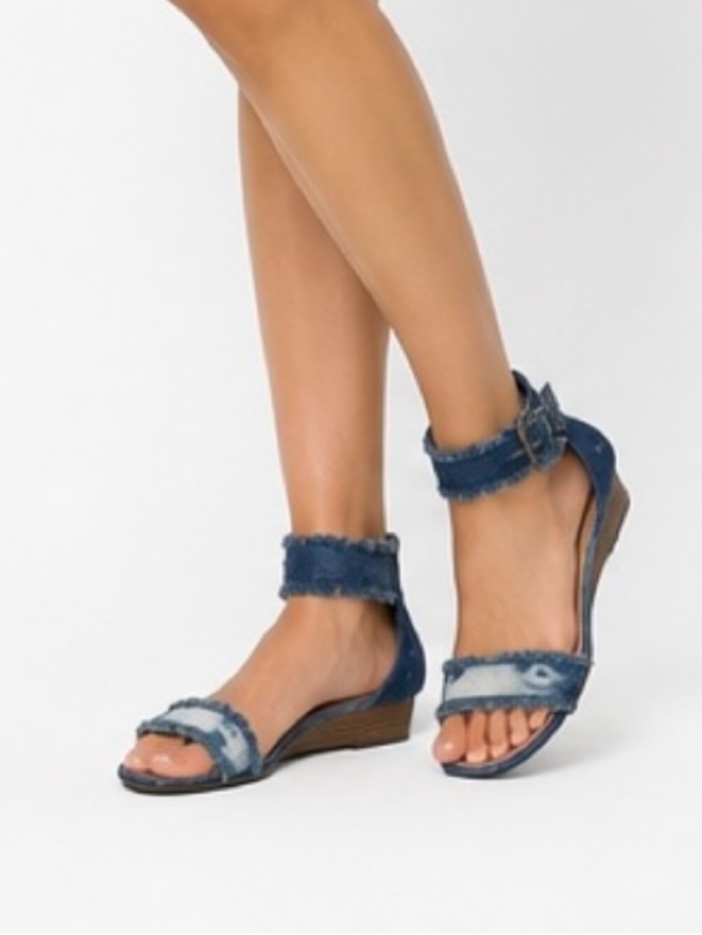 Coconuts by Matisse Boho Denim Tie Dye Fringe Ankle Strap Wedge Sandals Sz 10